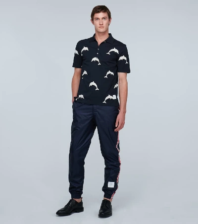 Shop Thom Browne Dolphin Printed Polo Shirt In Blue