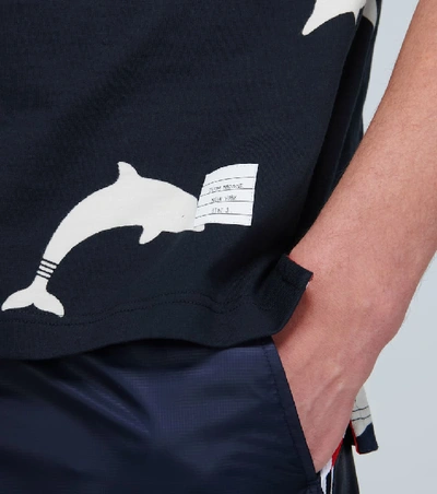 Shop Thom Browne Dolphin Printed Polo Shirt In Blue