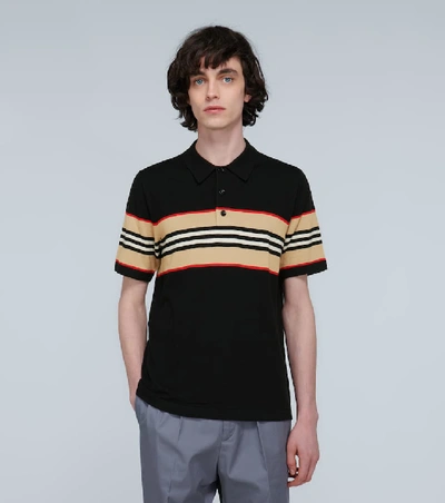 Shop Burberry Foxford Icon Striped Polo Shirt In Black