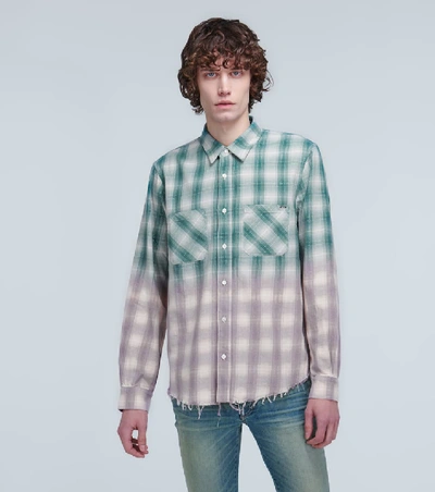 Shop Amiri Gradient Frayed Checked Shirt In Green