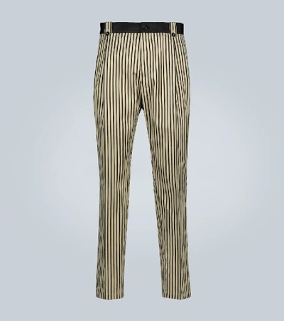 Shop Dolce & Gabbana Striped Cotton And Silk-blend Pants In Beige