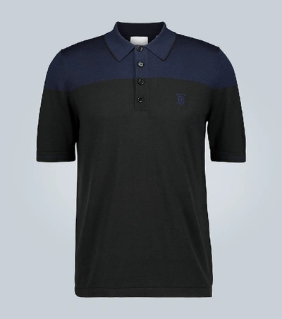 Shop Burberry Silk And Cashmere-blend Polo Shirt In Black