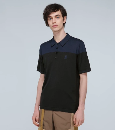 Shop Burberry Silk And Cashmere-blend Polo Shirt In Black