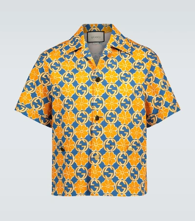 Shop Gucci Gg Quatrefoil Cotton Canvas Shirt In Multicoloured