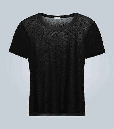 Shop Saint Laurent Sheer Cotton T-shirt In Black