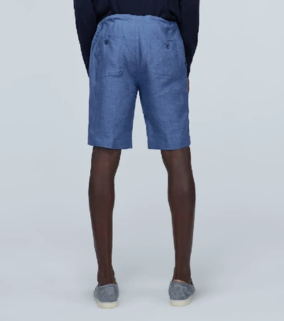 Shop Loro Piana Coulisse Sprint Bermuda Linen Shorts In Blue