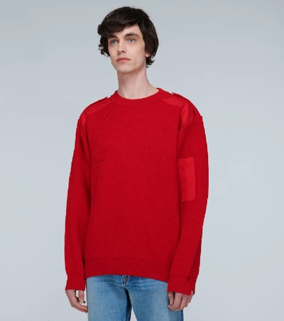 Shop Balenciaga Knitted Crewneck Sweater With Logo In Red