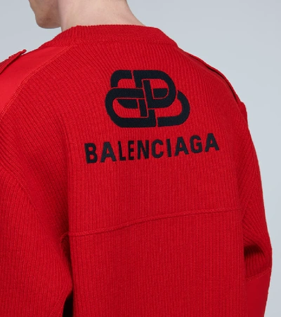 Shop Balenciaga Knitted Crewneck Sweater With Logo In Red