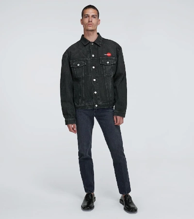 Shop Balenciaga Uniform Logo Denim Jacket In Black