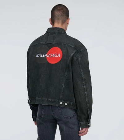 Shop Balenciaga Uniform Logo Denim Jacket In Black