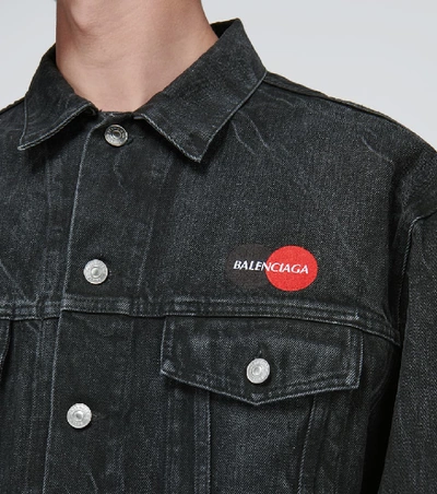 Shop Balenciaga Uniform Logo Denim Jacket In Black