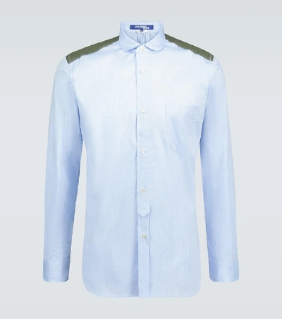 Shop Junya Watanabe Striped Cotton Shirt With Panels In Blue