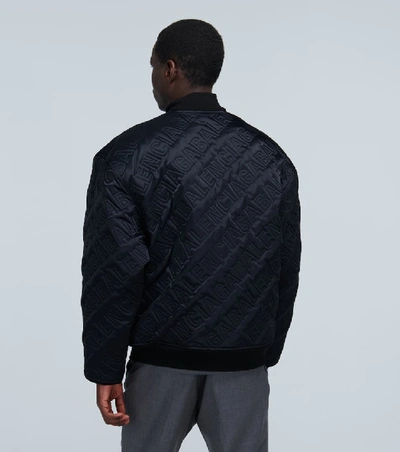 Shop Balenciaga All-over Logo Quilted Bomber Jacket In Black