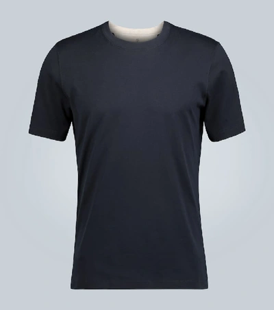 Shop Brunello Cucinelli Cotton Layered-collar T-shirt In Blue