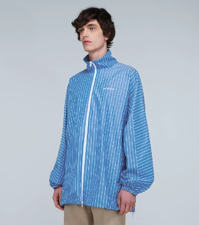 Shop Balenciaga Striped Logo Zip-up Jacket In Blue