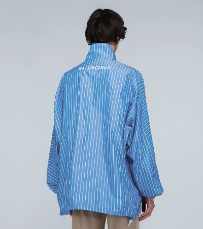 Shop Balenciaga Striped Logo Zip-up Jacket In Blue