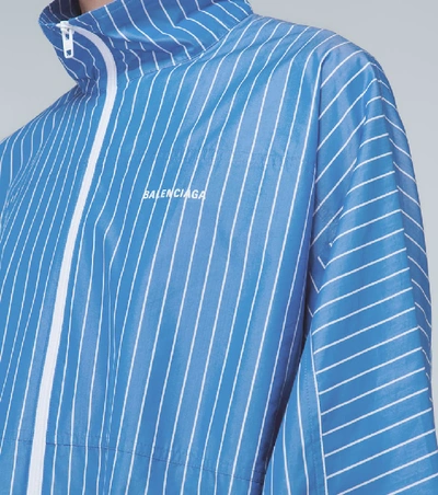 Shop Balenciaga Striped Logo Zip-up Jacket In Blue