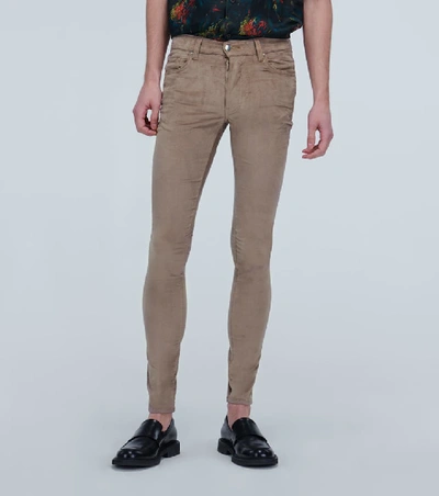 Amiri 15cm Velour Skinny Stack Denim Jeans In Beige | ModeSens