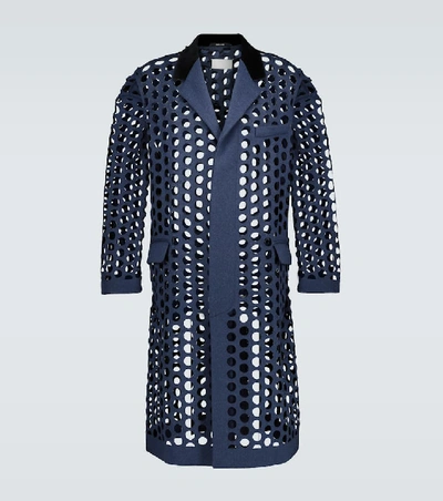 Shop Maison Margiela Perforated Wool-blend Coat In Blue