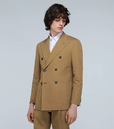 Shop Caruso Cotton And Linen-blend Suit In Green