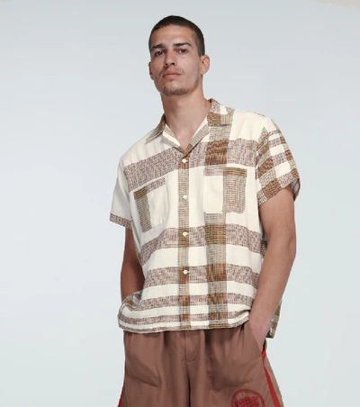 Shop Bode Plaid Linen Bowling Shirt In Multicoloured