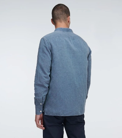 Shop Caruso Chambray Linen-blend Long-sleeved Shirt In Blue