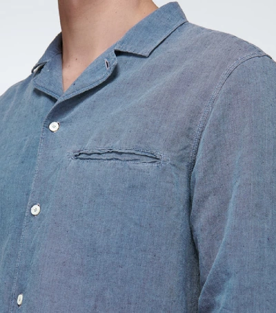 Shop Caruso Chambray Linen-blend Long-sleeved Shirt In Blue