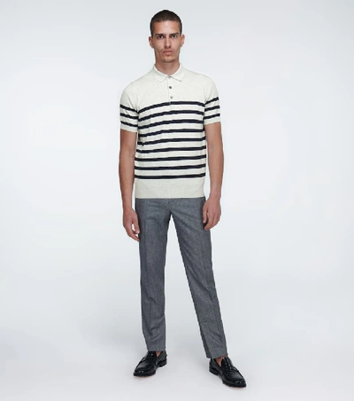 Shop Brunello Cucinelli Striped Cotton Polo Shirt In Grey