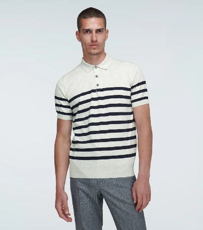 Shop Brunello Cucinelli Striped Cotton Polo Shirt In Grey