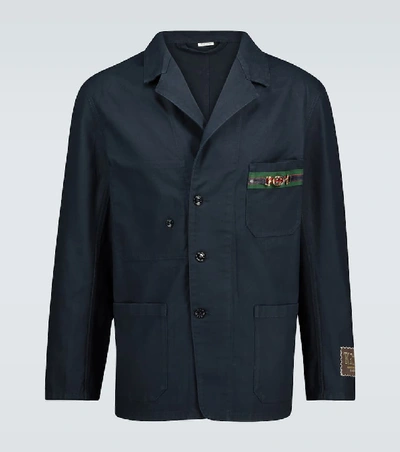 Shop Gucci Cotton Jacket With Cardboard Labels In Blue
