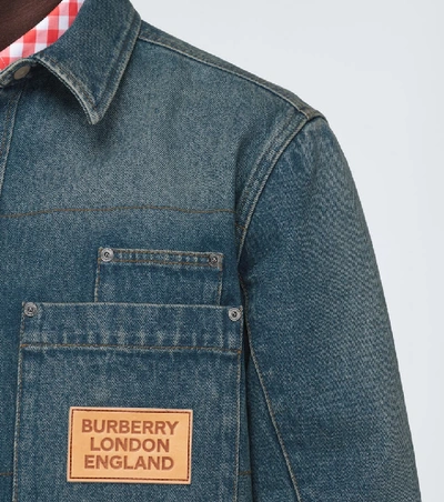 Shop Burberry Denim Overshirt With Logo In Blue