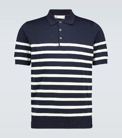 Shop Brunello Cucinelli Striped Cotton Polo Shirt In Blue