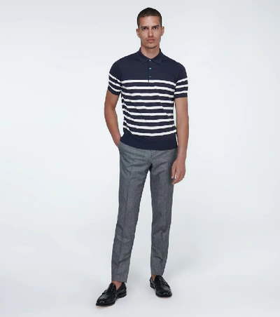 Shop Brunello Cucinelli Striped Cotton Polo Shirt In Blue