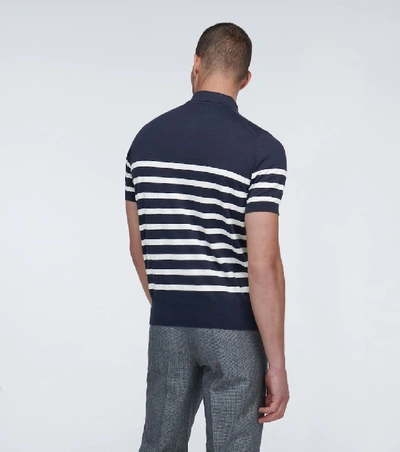 Shop Brunello Cucinelli Striped Cotton Polo Shirt In Blue