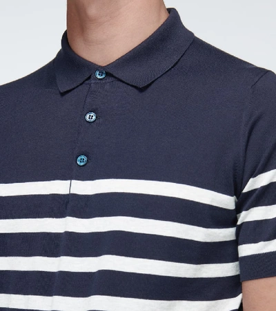 Shop Brunello Cucinelli Striped Cotton Polo Shirt In Blue