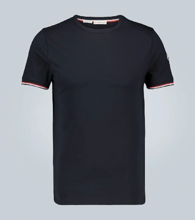 Shop Moncler Stretch-cotton Slim-fit T-shirt In Blue