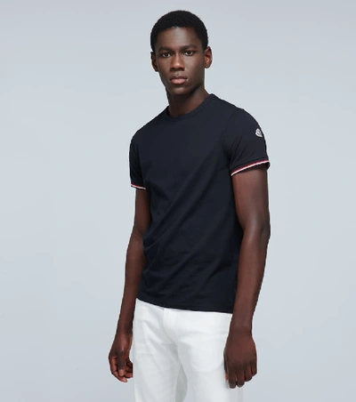 Shop Moncler Stretch-cotton Slim-fit T-shirt In Blue