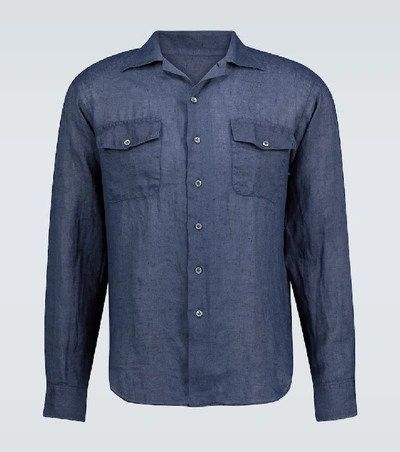 Shop Thegigi Araki Long-sleeved Linen Shirt In Blue