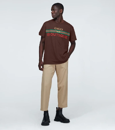 Shop Gucci Boutique Printed Cotton T-shirt In Brown