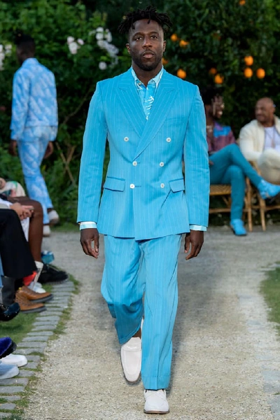Shop Casablanca Rio Pinstriped Wool Suit In Blue