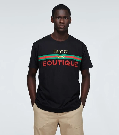 Shop Gucci Boutique Printed Cotton T-shirt In Black