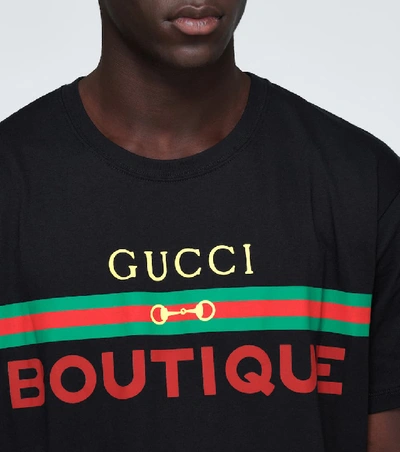 Shop Gucci Boutique Printed Cotton T-shirt In Black