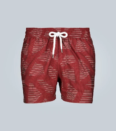 Shop Frescobol Carioca Modernist Jacquard Swim Shorts In Red