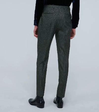 Shop Saint Laurent Tailored Lamé-striped Wool Pants In Black