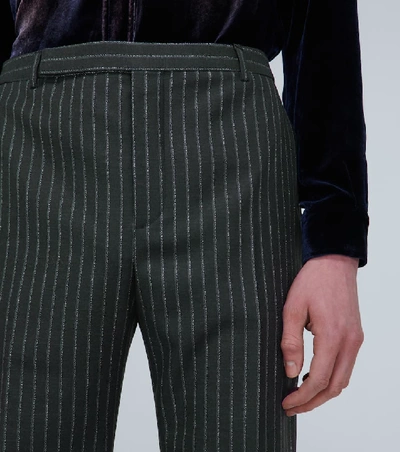 Shop Saint Laurent Tailored Lamé-striped Wool Pants In Black