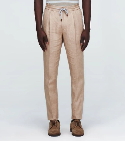 Shop Brunello Cucinelli Relaxed-fit Linen Pants In Brown