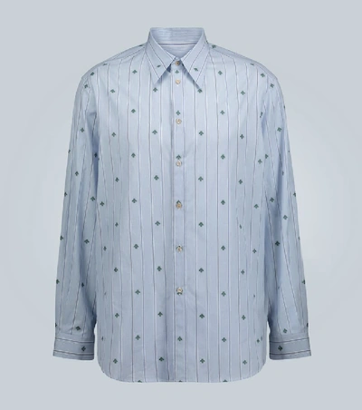 Shop Gucci Bee Pinstriped Classic Shirt In Blue