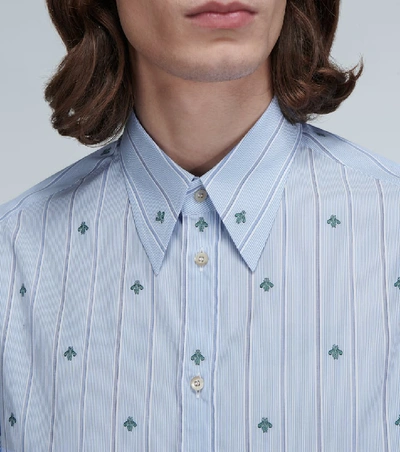Shop Gucci Bee Pinstriped Classic Shirt In Blue