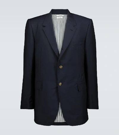 Shop Thom Browne Single-breasted Wool-mohair Blazer In Blue