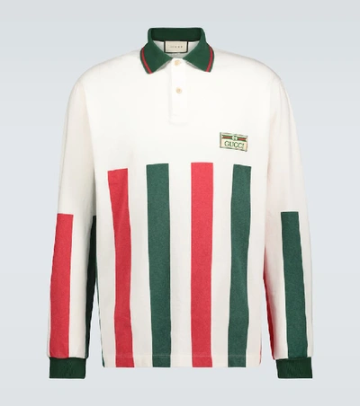 Shop Gucci Web Striped Long-sleeved Polo Shirt In Multicoloured